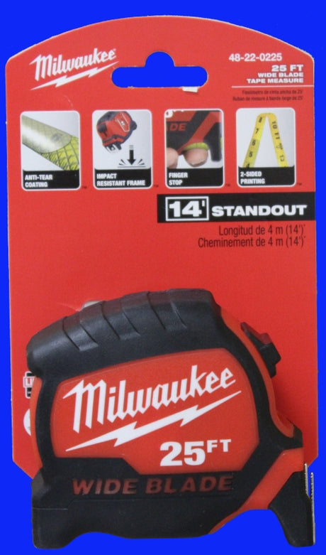 Milwaukee 48-22-1225 Tape Measure, Wide Blade, 25 ft L Blade, 1-5/16 in W Blade, Steel Blade, ABS Case, Closed Case