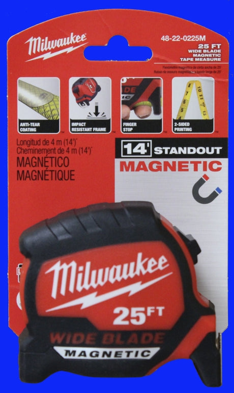 Milwaukee 48-22-1225M Tape Measure, Wide Blade, 25 ft L Blade, 1-5/16 in W Blade, Steel Blade, ABS Case, Black/Red Case