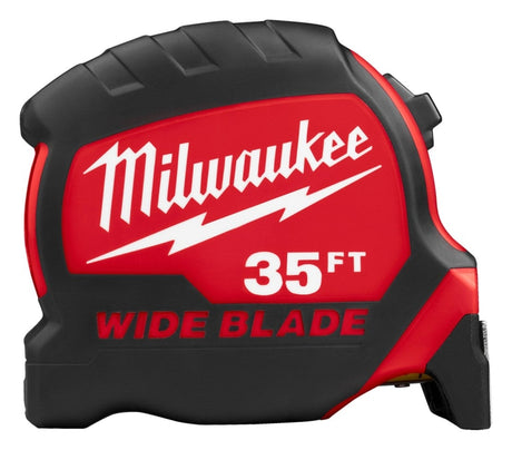 Milwaukee 48-22-1235 Tape Measure, 35 ft L Blade, 1-3/8 in W Blade, Steel Blade, ABS Case, Black/Red Case