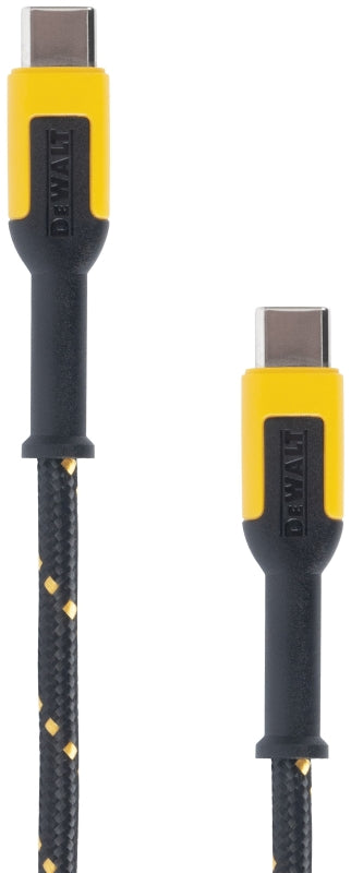 DEWALT 131 1354 DW2 Charger Cable, USB-C, USB-C, Kevlar Fiber Sheath, Black/Yellow Sheath, 6 ft L