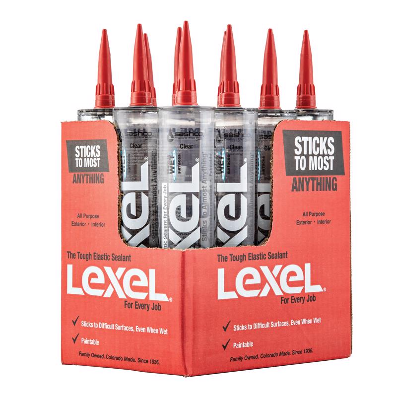 Sashco Lexel Clear Synthetic Rubber All Purpose Caulk 10.5 oz, Pack of 12