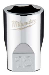 Milwaukee 45-34-9038 Socket, 12 mm Socket, Standard Socket, 4.921 in OAL, 1/4 in Drive, 6 -Point, Chrome Vanadium Steel