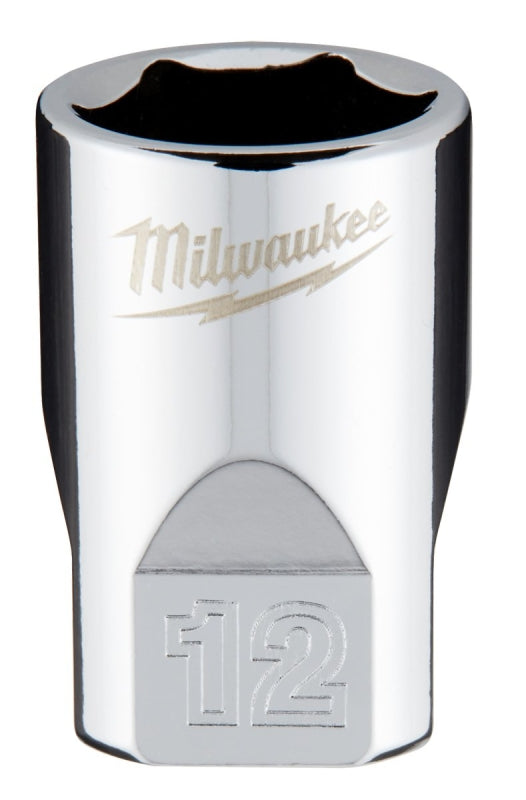 Milwaukee 45-34-9038 Socket, 12 mm Socket, Standard Socket, 4.921 in OAL, 1/4 in Drive, 6 -Point, Chrome Vanadium Steel