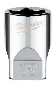 Milwaukee 45-34-9039 Socket, 13 mm Socket, Standard Socket, 4.921 in OAL, 1/4 in Drive, 6 -Point, Chrome Vanadium Steel