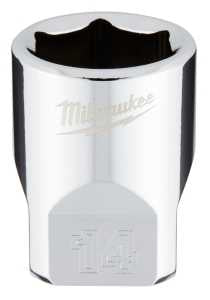 Milwaukee 45-34-9040 Socket, 14 mm Socket, Standard Socket, 4.921 in OAL, 1/4 in Drive, 6 -Point, Chrome Vanadium Steel
