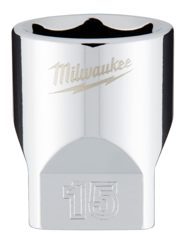 Milwaukee 45-34-9041 Socket, 15 mm Socket, Standard Socket, 4.921 in OAL, 1/4 in Drive, 6 -Point, Chrome Vanadium Steel