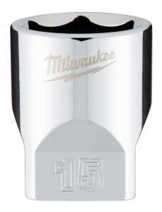 Milwaukee 45-34-9041 Socket, 15 mm Socket, Standard Socket, 4.921 in OAL, 1/4 in Drive, 6 -Point, Chrome Vanadium Steel
