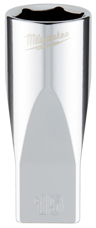 Milwaukee 45-34-9053 Socket, 15 mm Socket, Deep Socket, 2.559 in OAL, 1/4 in Drive, 6 -Point, Chrome Vanadium Steel