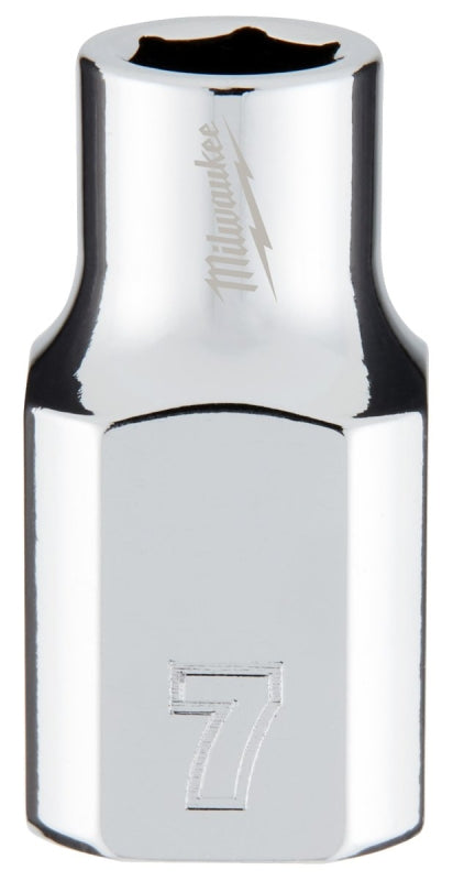 Milwaukee 45-34-9077 Socket, 7 mm Socket, Standard Socket, 3.543 in OAL, 3/8 in Drive, 6 -Point, Chrome Vanadium Steel