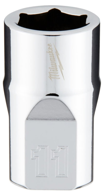 Milwaukee 45-34-9081 Socket, 11 mm Socket, Standard Socket, 3.543 in OAL, 3/8 in Drive, 6 -Point, Chrome Vanadium Steel