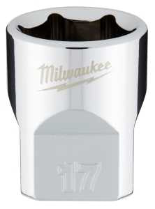 Milwaukee 45-34-9087 Socket, 17 mm Socket, Standard Socket, 3.543 in OAL, 3/8 in Drive, 6 -Point, Chrome Vanadium Steel