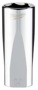 Milwaukee 45-34-0119 Socket, 19 mm Socket, Deep Socket, 3.543 in OAL, 3/8 in Drive, 6 -Point, Chrome Vanadium Steel