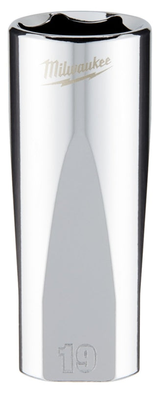 Milwaukee 45-34-0119 Socket, 19 mm Socket, Deep Socket, 3.543 in OAL, 3/8 in Drive, 6 -Point, Chrome Vanadium Steel