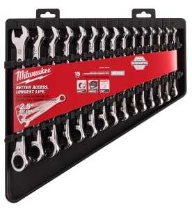 Milwaukee 48-22-9516 Wrench Set, 15-Piece, Alloy Steel, Chrome
