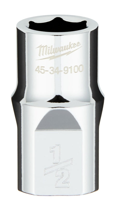 Milwaukee 45-34-9100 Socket, 1/2 in Socket, Standard Socket, 0.85 in OAL, 1/2 in Drive, 6 -Point, Chrome Vanadium Steel