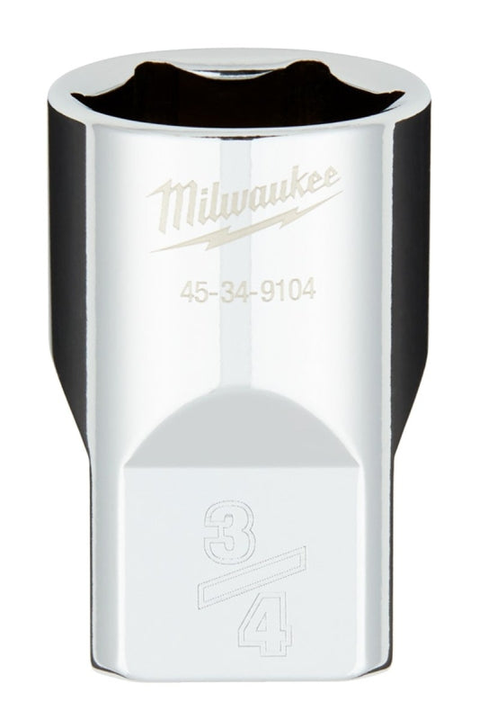 Milwaukee 45-34-9104 Socket, 3/4 in Socket, Standard Socket, 1.02 in OAL, 1/2 in Drive, 6 -Point, Chrome Vanadium Steel