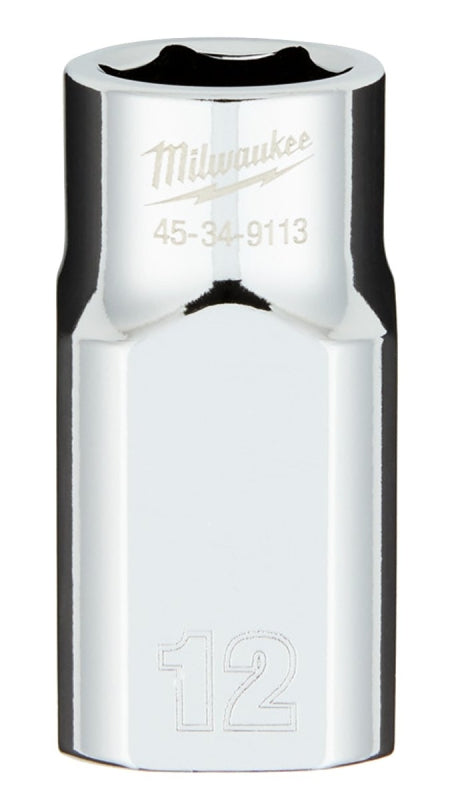 Milwaukee 45-34-9113 Socket, 12 mm Socket, Standard Socket, 1/2 in Drive, 6 -Point, Chrome Vanadium Steel, Chrome