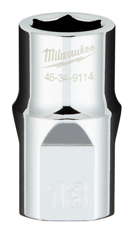 Milwaukee 45-34-9114 Socket, 13 mm Socket, Standard Socket, 1/2 in Drive, 6 -Point, Chrome Vanadium Steel, Chrome