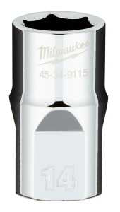 Milwaukee 45-34-9115 Socket, 14 mm Socket, Standard Socket, 1/2 in Drive, 6 -Point, Chrome Vanadium Steel, Chrome