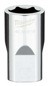 Milwaukee 45-34-9116 Socket, 15 mm Socket, Standard Socket, 1/2 in Drive, 6 -Point, Chrome Vanadium Steel, Chrome