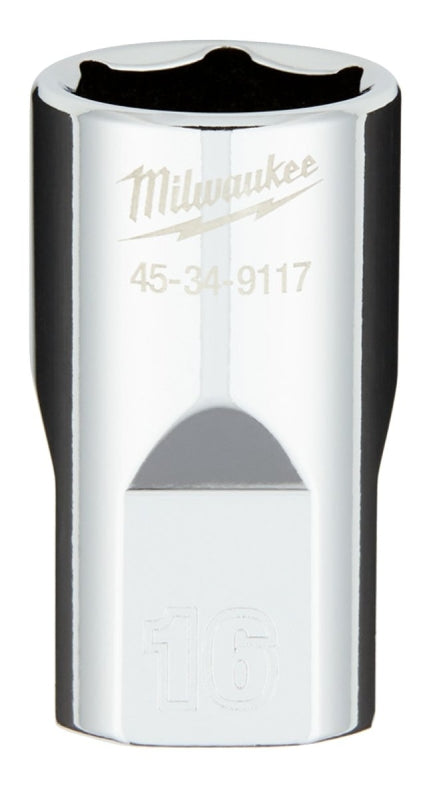 Milwaukee 45-34-9117 Socket, 16 mm Socket, Standard Socket, 1/2 in Drive, 6 -Point, Chrome Vanadium Steel, Chrome