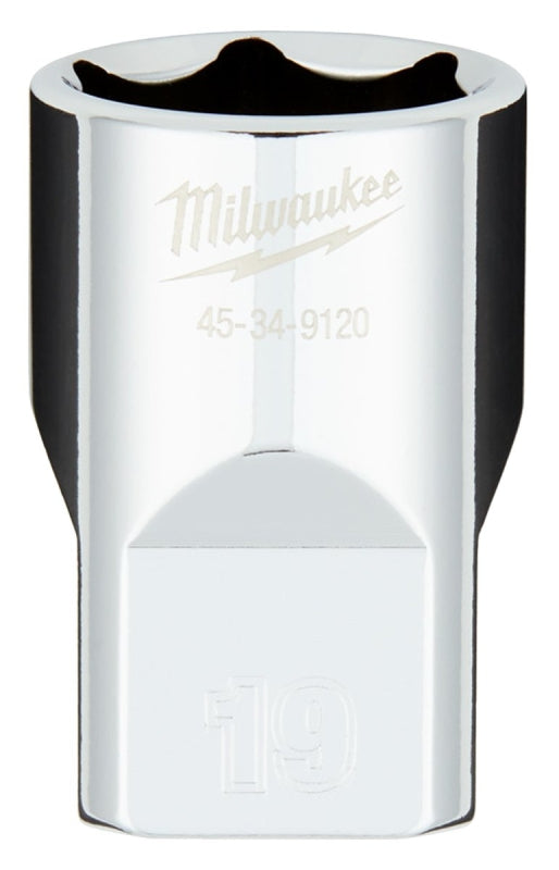 Milwaukee 45-34-9120 Socket, 19 mm Socket, Standard Socket, 1/2 in Drive, 6 -Point, Chrome Vanadium Steel, Chrome