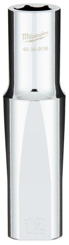 Milwaukee 45-34-9136 Socket, 12 mm Socket, Deep Socket, 0.85 in OAL, 1/2 in Drive, 6 -Point, Chrome Vanadium Steel