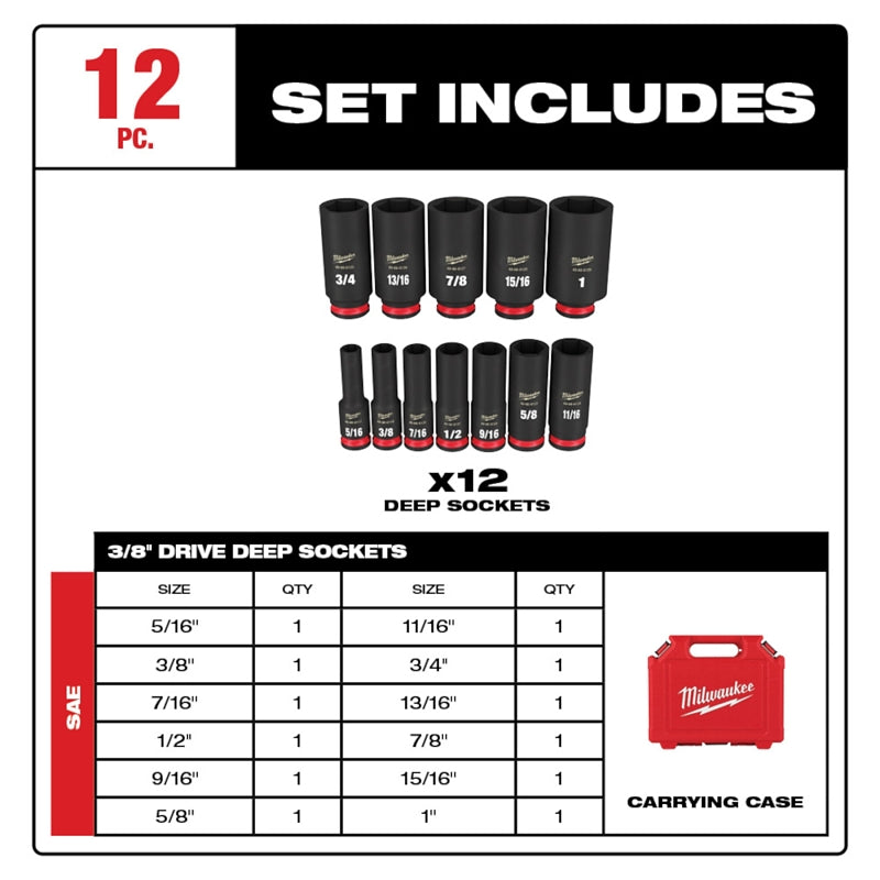 SOCKET SET 6POINT SAE DP 3/8IN