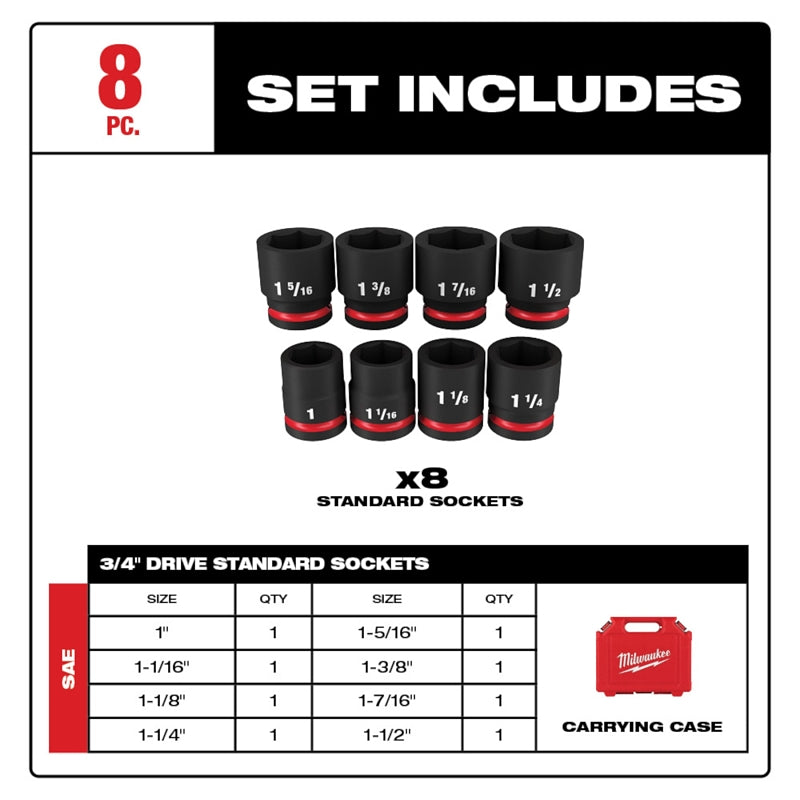 Milwaukee 49-66-7017 SHOCKWAVE Impact Duty Series Socket Set, Includes: 1-1/2 in Standard SAE Sockets and Storage Case
