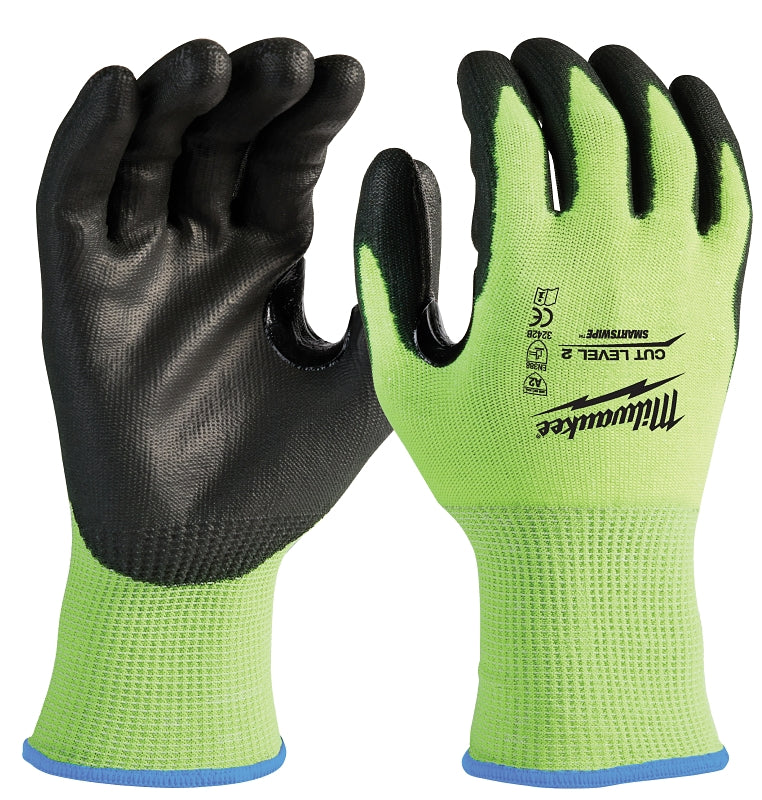 Milwaukee 48-73-8923 High-Visibility Cut Level 2 Gloves, Unisex, XL, Elasticated Knit Cuff, Nitrile Coating, Yellow