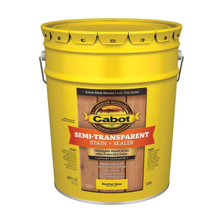 Cabot 300 Series 140.0000306.008 Exterior Stain, Semi-Transparent, Neutral Base, Liquid, 5 gal, Pail