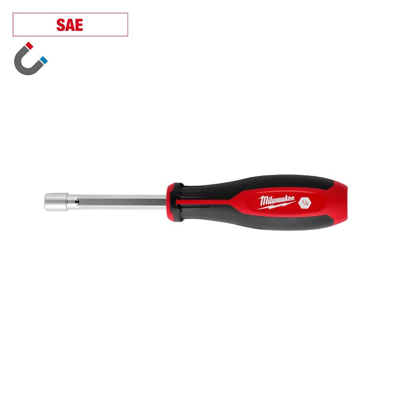 Milwaukee HollowCore Series 48-22-2551 Nut Driver, 1/4 in Drive, 7.2 in OAL, Tri-Lobe Handle, Red Handle, Magnetic, Pack of 6