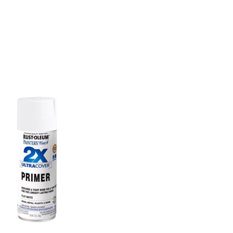 Rust-Oleum Painter's Touch 2X Ultra Cover Flat White Primer Spray 12 oz, Pack of 6