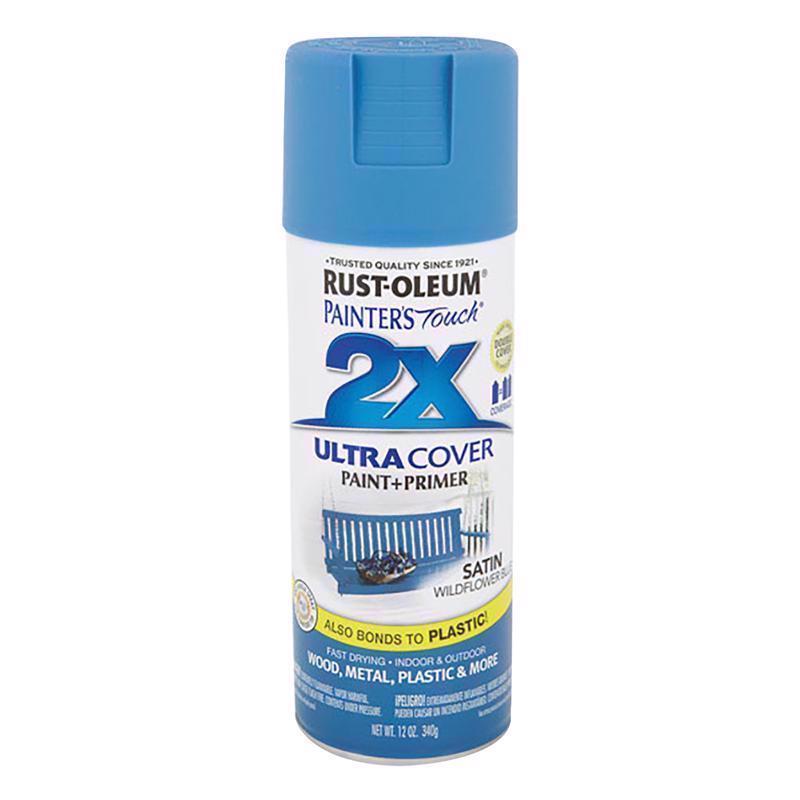 Rust-Oleum Painter's Touch 2X Ultra Cover Satin Wildflower Blue Paint+Primer Spray Paint 12 oz