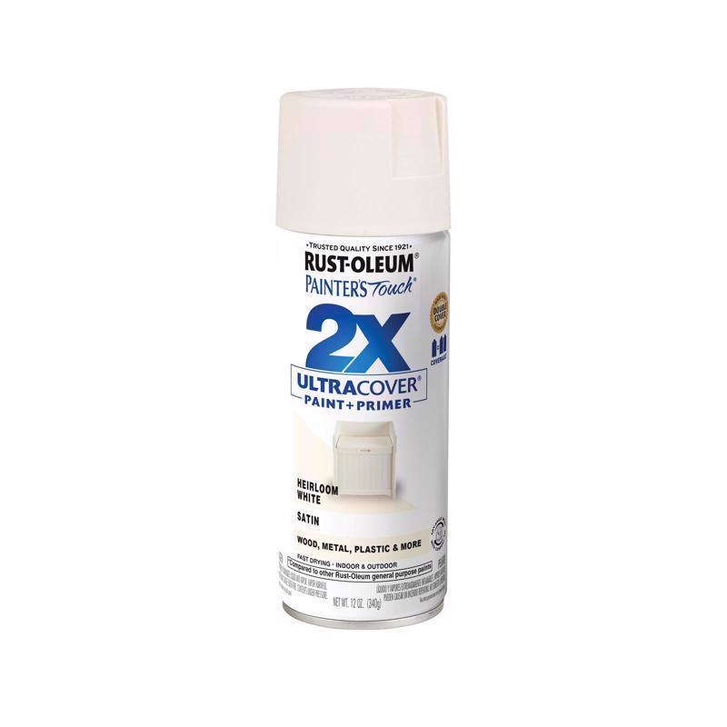 Rust-Oleum Painter's Touch 2X Ultra Cover Satin Heirloom White Paint+Primer Spray Paint 12 oz, Pack of 6