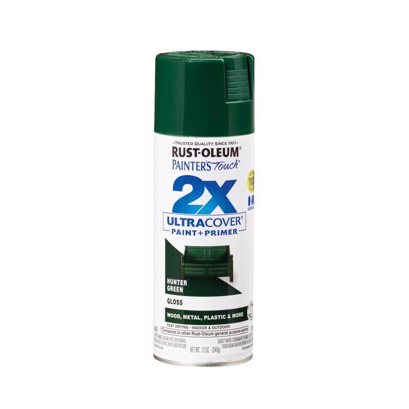 Rust-Oleum Painter's Touch 2X Ultra Cover Gloss Hunter Green Paint+Primer Spray Paint 12 oz, Pack of 6