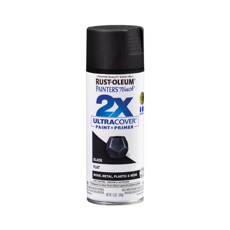Rust-Oleum Painter's Touch 2X Ultra Cover Flat Black Paint+Primer Spray Paint 12 oz, Pack of 6