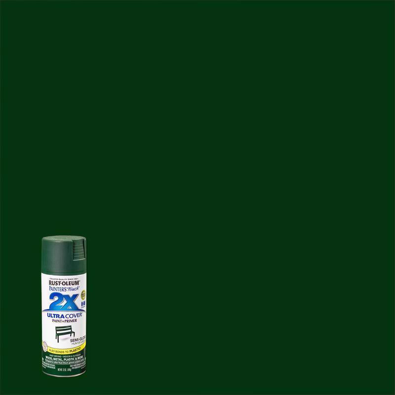 Rust-Oleum Painter's Touch 2X Ultra Cover Semi-Gloss Hunter Green Paint+Primer Spray Paint 12 oz, Pack of 6