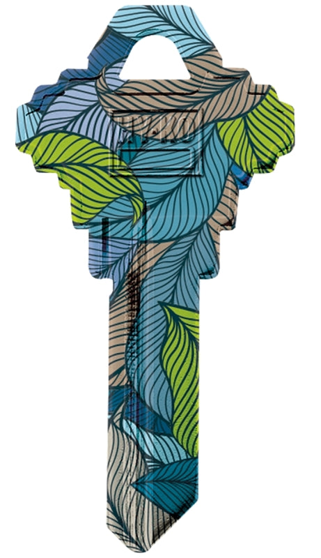 Hy-Ko 16010SC1-39 Key Blank, Blue/Tan Leaves, Brass, For: Schlage SC1 Keyways, SC1 Key Number, Pack of 10