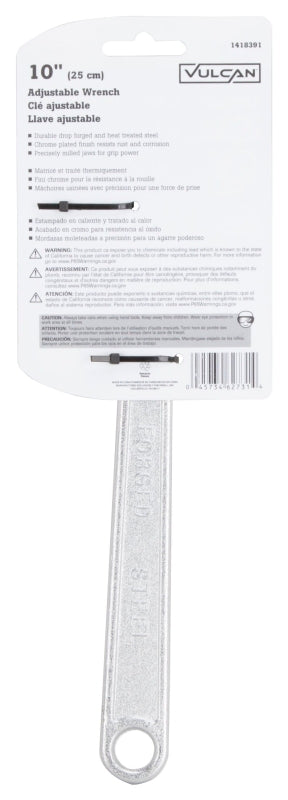 Vulcan WC917-07 Adjustable Wrench, 10 in OAL, Steel, Chrome