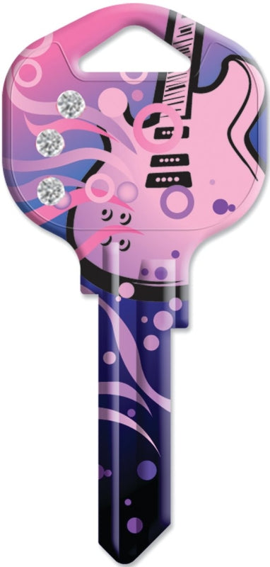 Hy-Ko 16005KW1-RKBL Key Blank, Guitar Bling, Solid Brass, Painted, For: Kwikset KW1, Titan KW10 Keyways, Pack of 5