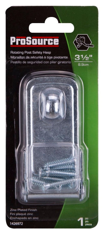 ProSource BH-706ZP3L-PS Safety Hasp, 3-1/2 in L, 3-1/2 in W, Steel, Zinc, 3/8 in Dia Shackle, Swivel Staple