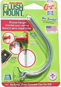 Monkey Hook Flush Mount TMH-444 Picture Hanger, 10 lb, Spring Steel, Galvanized, Silver, Flush, Pack of 12