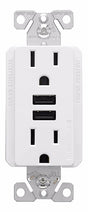 Eaton TR7765W-KB-L Series USB Combination Receptacle, White, 2-Pole, 15 A at 125 VAC, 3.6 A at 5 VDC, 125 VAC, 5 VDC