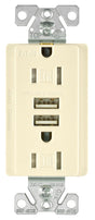 Arrow Hart TR7755LA-K Series Combination USB Receptacle, Light Almond, 2-Pole, 3.1 A USB, 15 A Receptacle, 2-USB Port