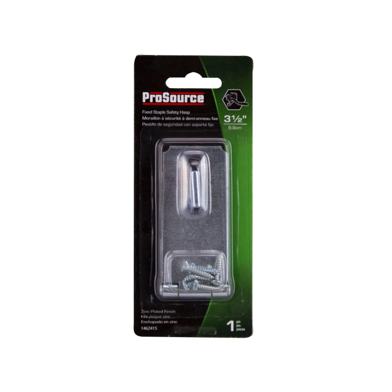 ProSource LR-121-BC3L-PS Safety Hasp, 3-1/2 in L, 3-1/2 in W, Steel, Zinc, 7/16 in Dia Shackle, Fixed Staple