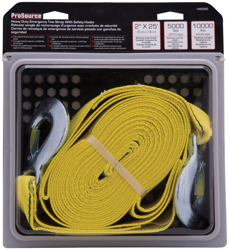 ProSource FH64062-1 Emergency Tow Strap, 10,000 lb, 2 in W, 25 ft L, Hook End, Polyester Webbing, Steel Hook