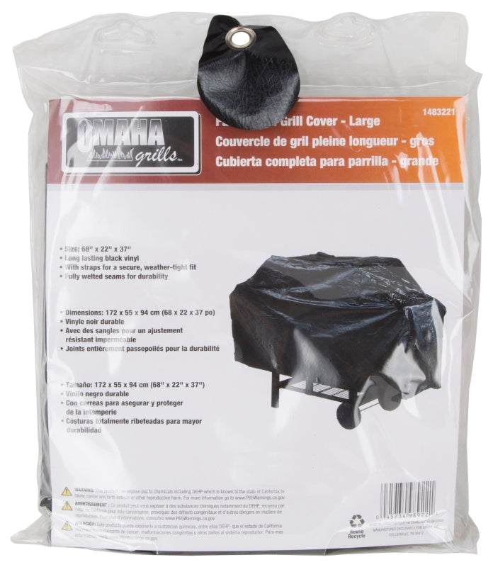 Omaha BC-SB083L Grill Cover, 22 in W, 37 in H, Vinyl, Black