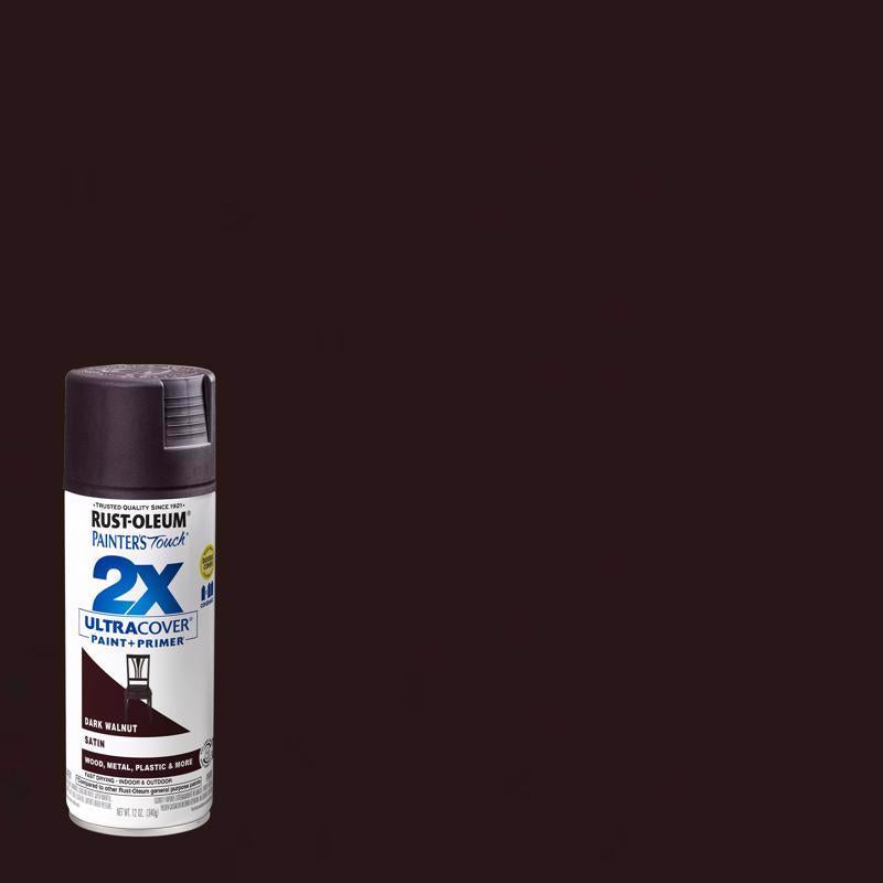 Rust-Oleum Painter's Touch 2X Ultra Cover Satin Dark Walnut Paint+Primer Spray Paint 12 oz, Pack of 6