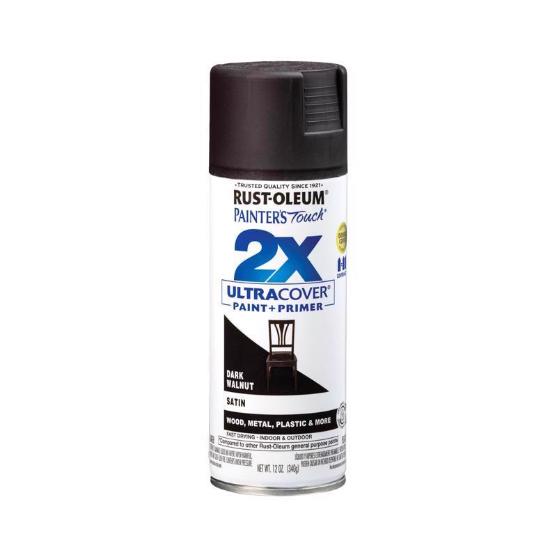 Rust-Oleum Painter's Touch 2X Ultra Cover Satin Dark Walnut Paint+Primer Spray Paint 12 oz, Pack of 6